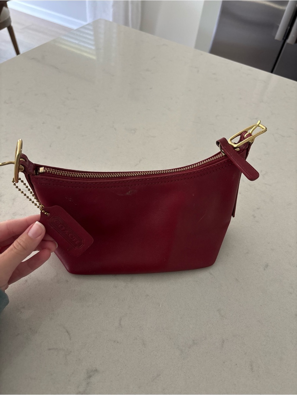 Coach vintage Crimson Leather Mini Shoulder Bag with Gold Hardware